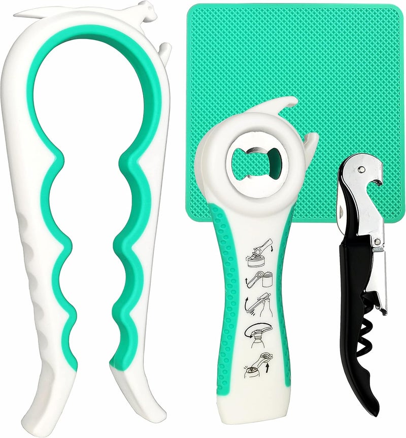Otstar Jar Opener Bottle Opener and Can opener for Weak Hands,Seniors with Arthritis, Elderly, Jar Lid Opener Gadgets with Rubber Jar Opener Gripper Pad and Corkscrew Opener - Image 1
